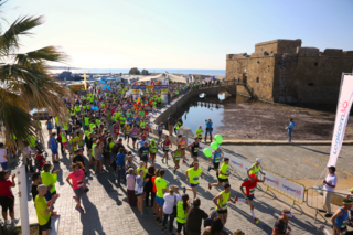 The half marathon  10 km road race and the 5 km fun run start and finish at the pafos medieval castle square