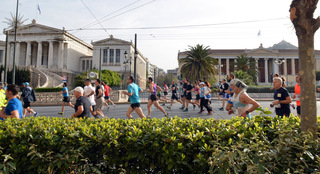 Runners in the athens city center